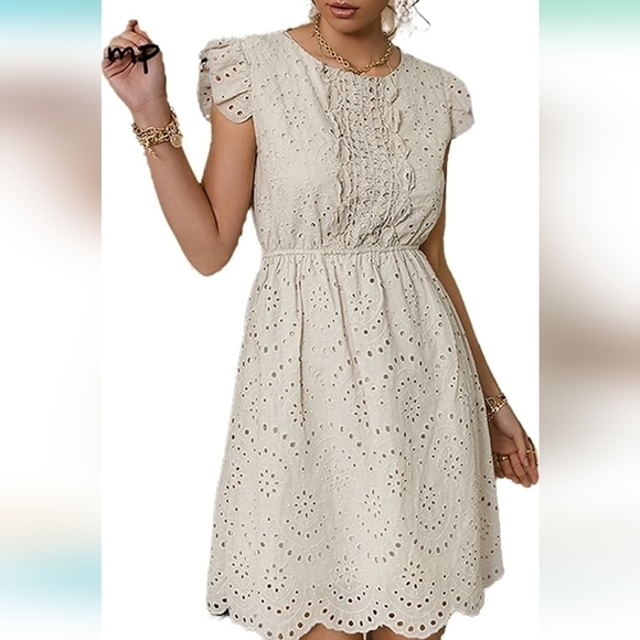 Simplee Apparel Dresses & Skirts - NWT Simplee Tan Eyelet High Waist Dress Size Large